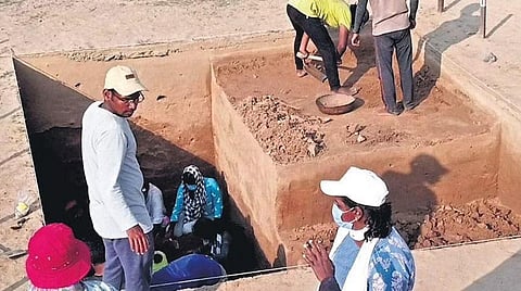 Excavations under way at Nerumbur village in Chengalpattu . ( Photo| EPS)