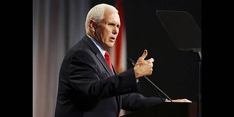 Former Vice President Mike Pence speaks at the Florida chapter of the Federalist Society's annual meeting at Disney's Yacht Club resort in Walt Disney World, Feb. 4, 2022(Photo | AP)