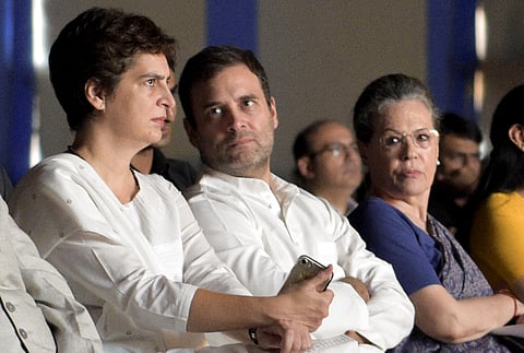 Congress leaders Priyanka Gandhi, Rahul Gandhi and Sonia Gandhi (Photo | PTI)