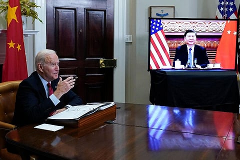 President Joe Biden meets virtually with Chinese President Xi Jinping. (Photo | AP)