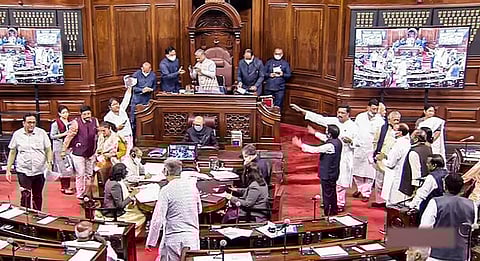 Parliamentarians in the Rajya Sabha during the second part of Budget Session of Parliament, in New Delhi, Tuesday, March 22, 2022. (Photo | PTI)