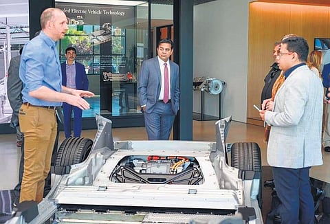 IT & Industries Minister KT Rama Rao interacts with Peter Rawlinson,  CEO & CTO, and James Hawkins, Senior Director of Engineering of Lucid Motors at San Jose in California on Wednesday