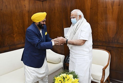 Punjab CM Bhagwant Mann meets PM Modi on Thursday. (Photo | ANI Twitter)