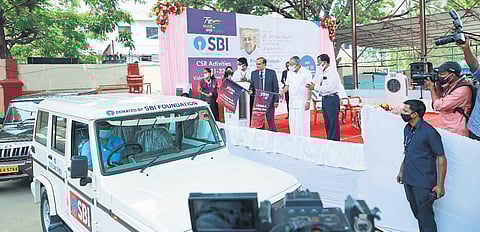 The fleet of vehicles donated by SBI as part of its CSR initiative