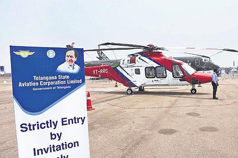 The helicopter to be used by Chief Minister K Chandrasekhar Rao on display |RV K Rao