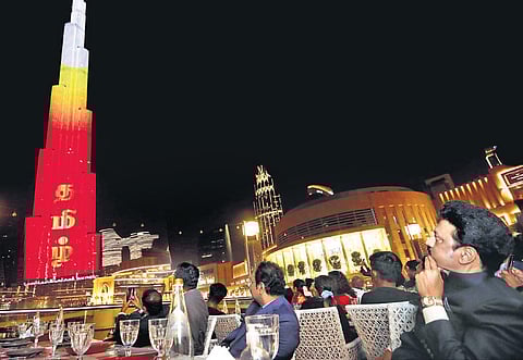 Chief Minister MK Stalin watches the special video show on Tamil culture on Burj Khalifa | Express