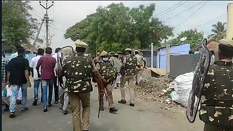 Police lathi charge after a clash broke out between DMK and AIADMK councillors. (Photo | Special arrangement)
