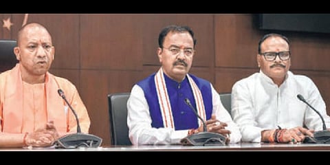 UP CM Yogi Adityanath addresses the media in Lucknow on Saturday | PTI