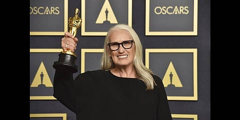 Jane Campion, winner of the award for best director for 'The Power of the Dog', poses in the press room at the Oscars 2022(Photo | AP)