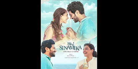 Dulquer Salmaan, Kajal Aggarwal and Aditi Rao Hydari in 'Hey Sinamika' (Photo | IMDb)