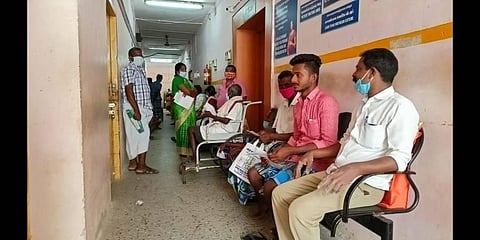 Patients waiting in front of the CT scan room of Ariyalur Medical College Hospital | Express