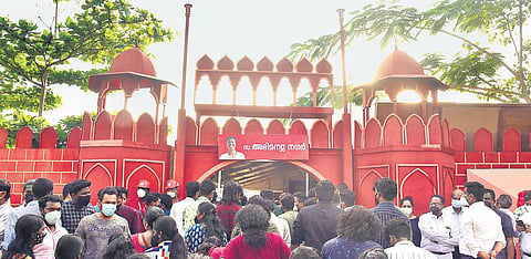 Party supporters at the entrance to the CPM state conference venue at Marine Drive in Kochi on Wednesday | Albin Mat hew