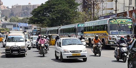 Buses parked outside the Chathiram bus stand in Tiruchy | MK Ashok Kumar