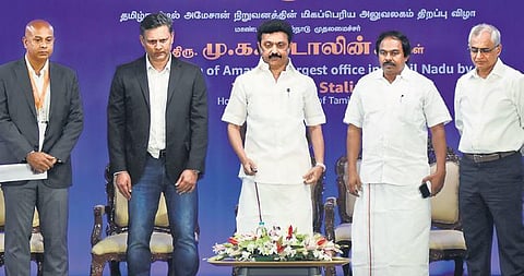 CM Stalin inaugurating Amazon’s largest office in TN at OMR in Chennai on Tuesday