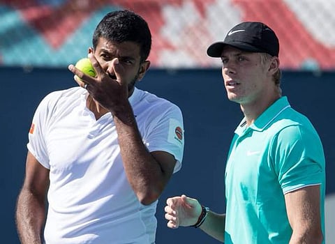 Rohan Bopanna(L) and Denis Shapovalov. (Photo | Twitter/@TennisCanada)