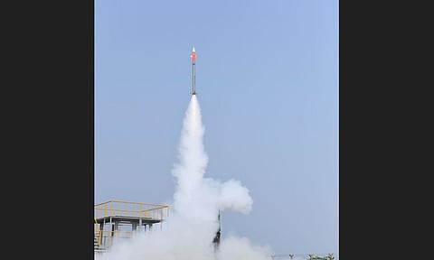 Army version of MRSAM being test fired from ITR off Odisha coast on Wednesday. (Photo | Special arrangement)