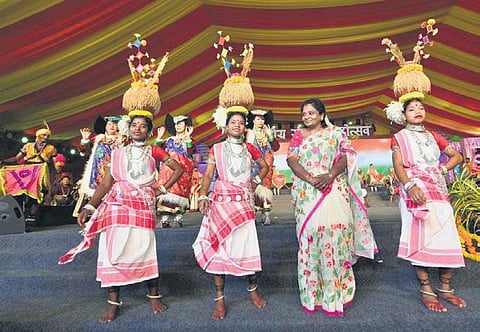 Governor Tamilisai Soundarajan seen at the National Cultural Festival in Hanamkonda. ( Photo | EPS)