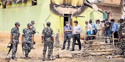 CBI officers and forensic experts at the site of carnage in Birbhum district recently. (Photo | PTI )