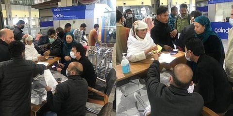 Passengers being screened at the Srinagar Airport. (Photo | Twitter @listenshahid)