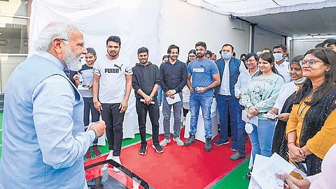 PM Narendra Modi meets students returned from Ukraine, in Varanasi | Pti