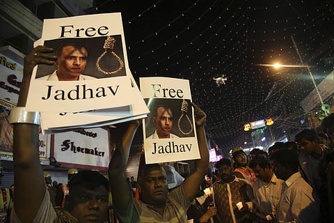 People demanding the release of Kulbhushan Jadhav (File | AP)