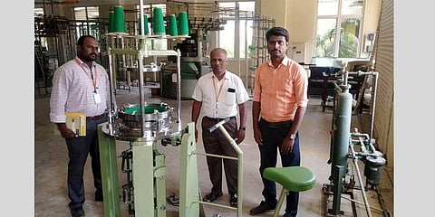 Khadi knitting machine developed by NIFT TEA knitwear fashion institute.