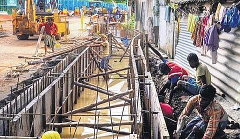 File photo of stormwater drain work in north and central Chennai