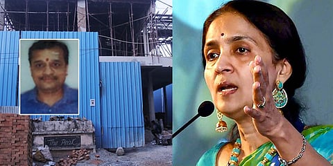 According to official records, Chitra Ramakrishna (Right) bought the plot where  'The Peak' stood for upwards of Rs 12.9 crore. (Inset : Anand Subramanian). (Photo | PTI/ Sunish P Surendran)