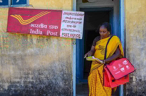 A Fathima Rani, Kodayar Melthangal branch post office’s postmaster, during one of her treks in Tirunelveli. (Photo | V Karthikalagu, EPS)