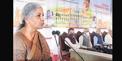 FM Niramala Sitharaman speaks at a programme in Mysuru city.(Photo  | Express)