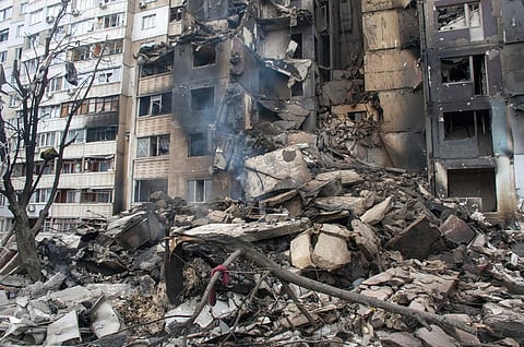 An apartment building is seen damaged after shelling in Kharkiv, Ukraine. (Photo | AP)