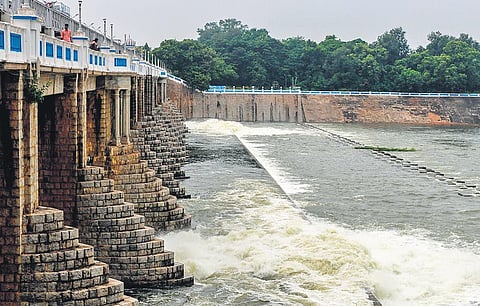 File photo of water gushing out of the Poondi Reservoir near Chennai | Express