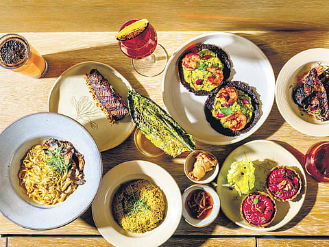 An assortment of food and drinks at Noon