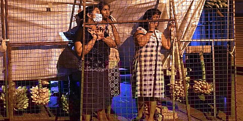 Sri Lankans watch clashes between protesters and security officers outside Sri Lanka President Gotabaya Rajapaksa's private residence on the outskirts of Colombo, Sri Lanka. (Photo | AP)