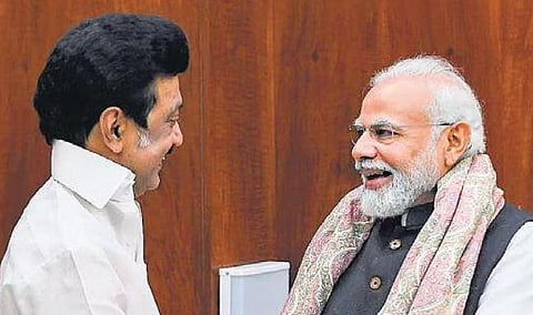 Chief Minister MK Stalin with Prime Minister Narendra Modi in New Delhi on Thursday | PTI