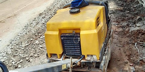 The vibrator used by the authorities to strengthen the AKG Nagar road which has been dug up to lay Kerala Water Authority’s pipeline. (Photo| EPS)
