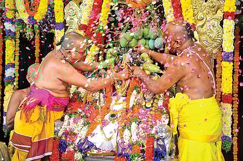 Priests at the Sri Sita Ramachandraswamy temple in Bhadrachalam perform Sri Rama Pattabhishekam (File photo)