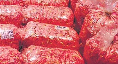 File photo of flowers packed in plastic bags at Koyambedu market | Express