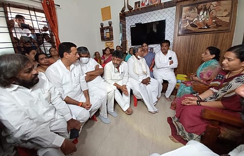 Congress leaders meet Santosh Patil’s family on Wednesday. (Photo  Express)
