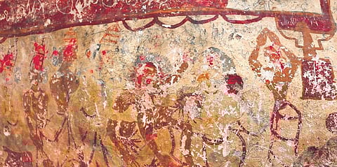 Rock painting on walls of Pandava caves
