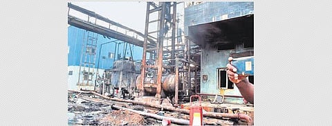 A gas leak resulted in an explosion at Production Block-D of Porus Laboratories in Musunuru mandal late on Wednesday | Express