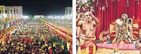 Devotees watch Kalyanotsavam at Kodandaramaswamy Temple in Vontimitta in Kadapa district on Friday | Express