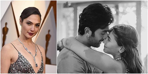 Hollywood star Gal Gadot (L) and newlywed star couple Ranbir Kapoor and Alia Bhatt. (Photo| Instagram and AP)