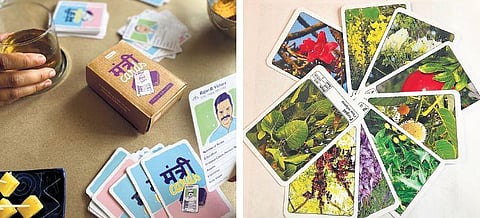 a few cards from a pack of ‘Delhi Trees Card Game’; a set of Mantri cards.