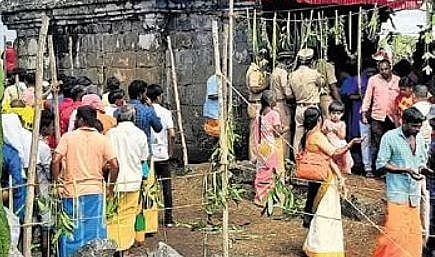 Devotees visit the Mangaladevi Kannagi temple on Saturday | EXPRESS