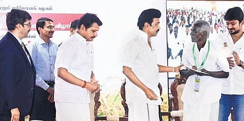 Tamil Nadu CM MK Stalin speaks with a beneficiary in Chennai | R Satish Babu