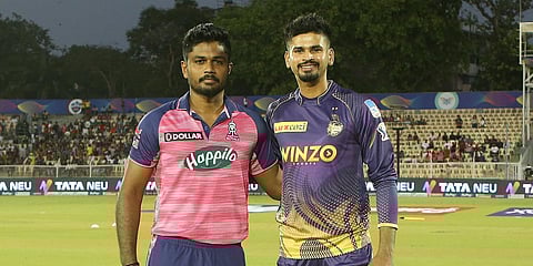 Rajasthan Royals skipper Sanju Samson (L) and Kolkata Knight Riders counterpart Shreyas Iyer. (Photo| Twitter)
