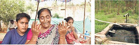 Rangamma, mother of worker B Kiran Kumar who was killed in the blast, seeks action against the company; waste being pumped into a Porus factory-owned field near the facility at Akkireddigudem in Eluru