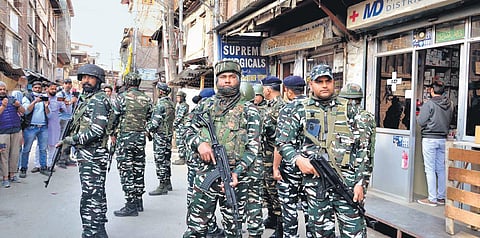 Security forces outside an encounter site in Srinagar(File photo)
