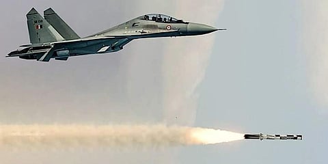 A Su30 MkI aircraft fires a missile. (Photo| Twitter)